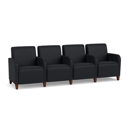 Lesro Siena Lounge Reception 4 Seat Tandem Seating, Walnut, MD Black Upholstery SN4103